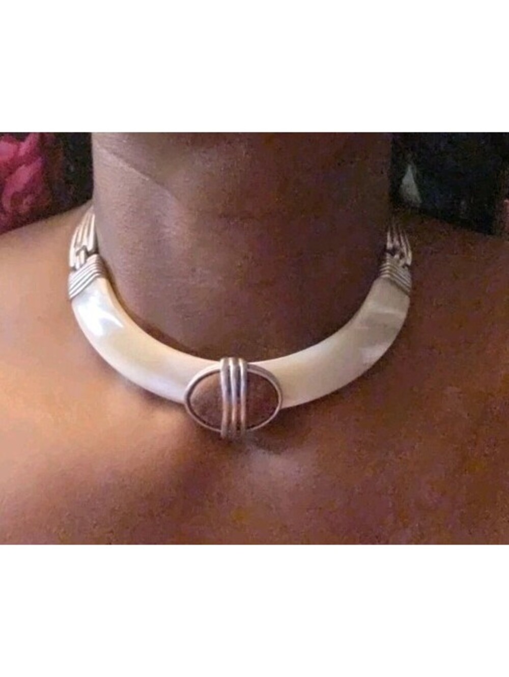 Vintage Rare Clara Studio Signed 1994 Asymmetry Silvertone Multi Necklace